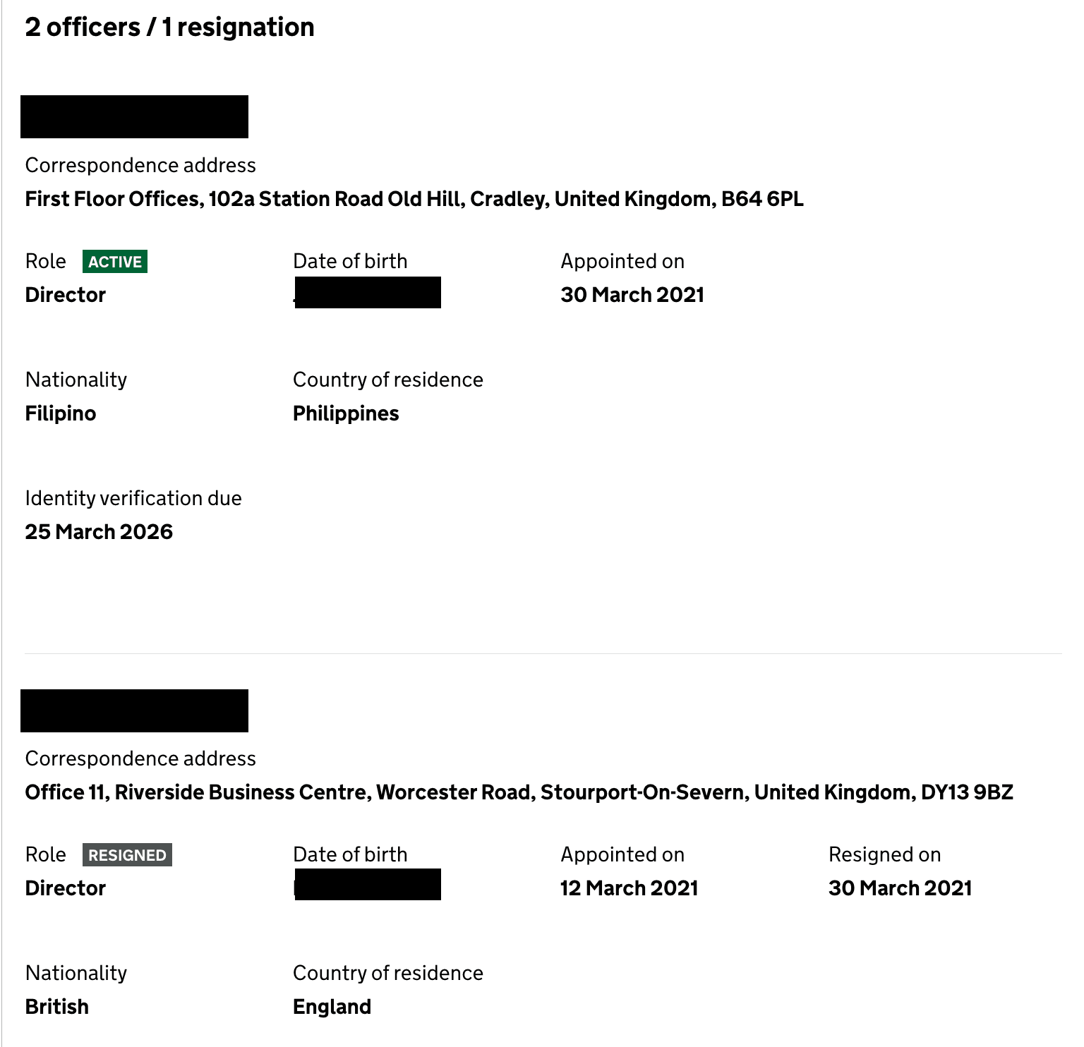 Example of a Director Flip showing UK resident resigning and offshore director starting